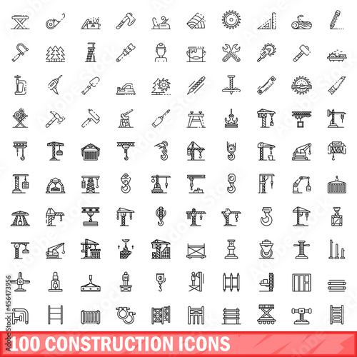 100 construction icons set. Outline illustration of 100 construction icons vector set isolated on white background