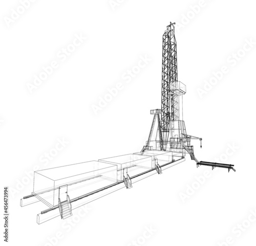 Oil rig. Vector rendering of 3d. Wire-frame style