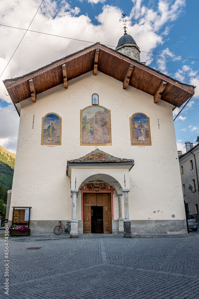 The facade of the parish church Sant'Orso in Cogne, Aosta Valley, Italy