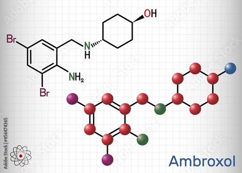 Ambroxol mucoactive drug molecule. It is aromatic amine, secretolytic and secretomotoric agent used in the treatment of respiratory diseases. Sheet of paper in a cage