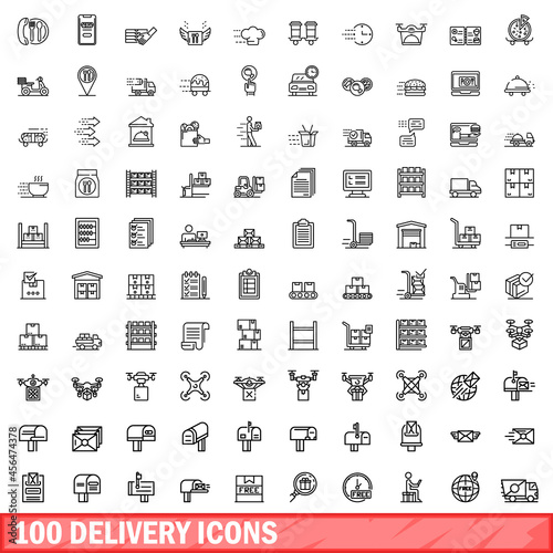 100 delivery icons set. Outline illustration of 100 delivery icons vector set isolated on white background
