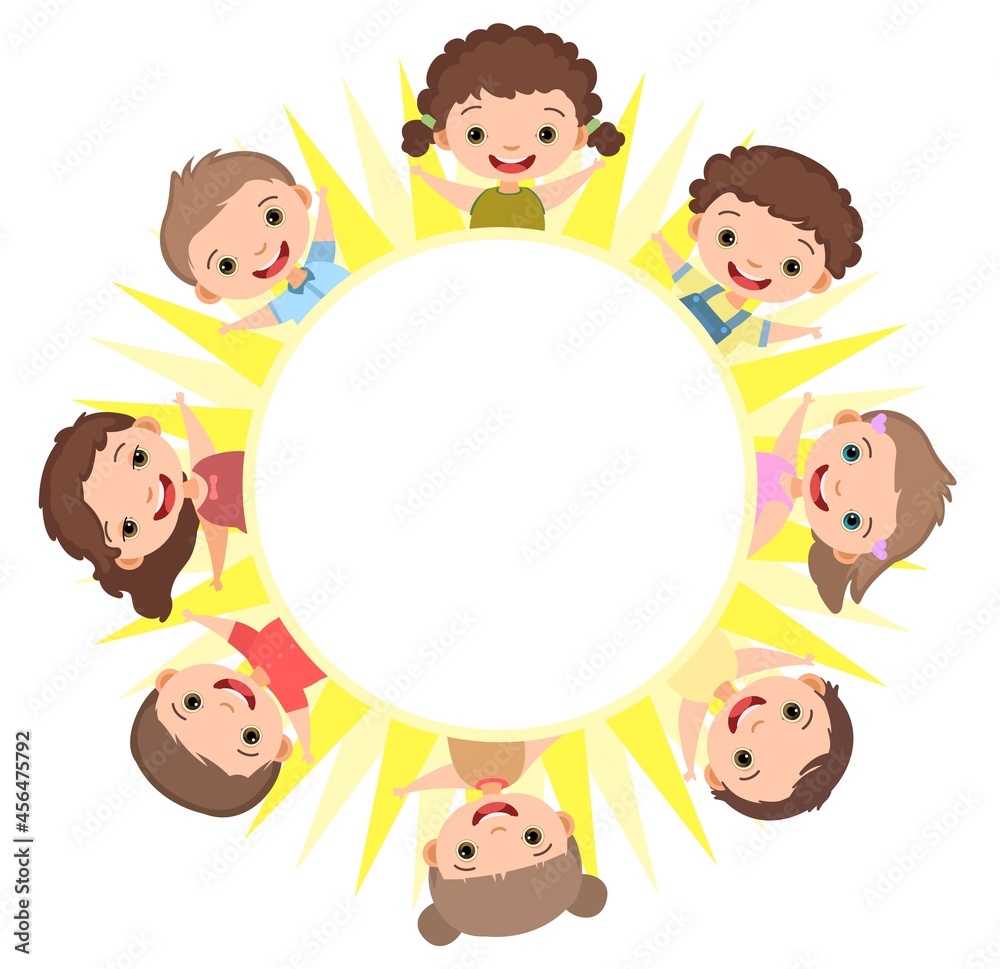 Children are joy. Frame round. Happy childhood. Little boys and girls. Kid are having fun. Nice kid. Cartoon style. Isolated on white background. Vector Children are joy. Frame round. Happy childhood. Little boys and girls. Kid are having fun. Nice kid. Cartoon style. Isolated on white background. Vector