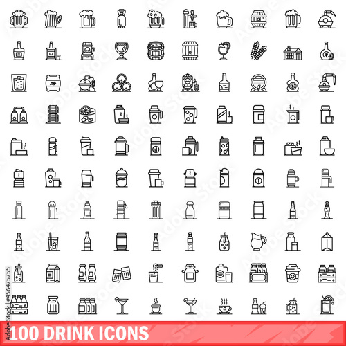 100 drink icons set. Outline illustration of 100 drink icons vector set isolated on white background