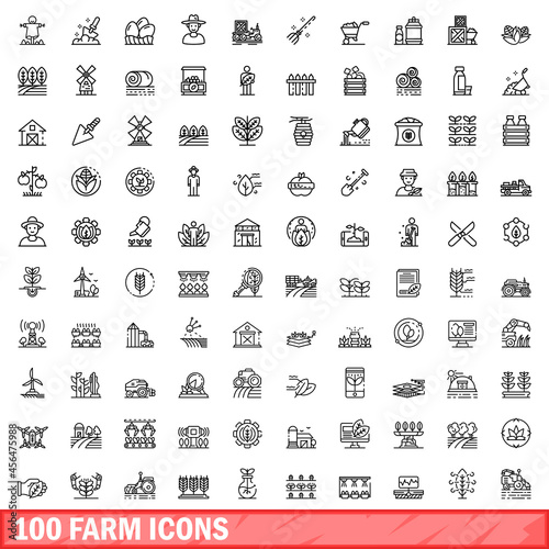 100 farm icons set. Outline illustration of 100 farm icons vector set isolated on white background