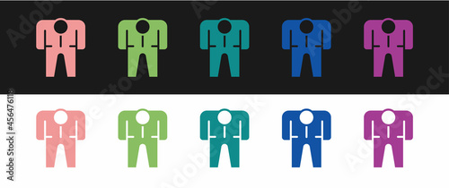 Set Beekeeper costume icon isolated on black and white background. Special protective uniform. Vector