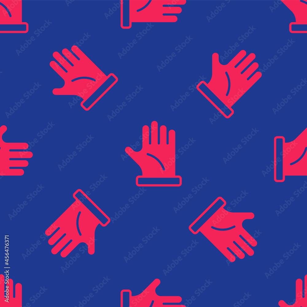 Fototapeta premium Red Beekeeper glove icon isolated seamless pattern on blue background. Vector