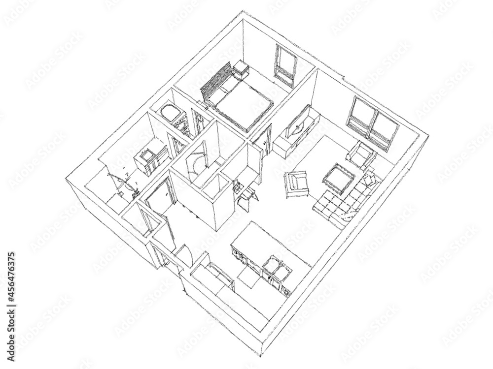 Modern interior design of the apartment. Beautiful new apartment stylish interior design. 3D illustration.