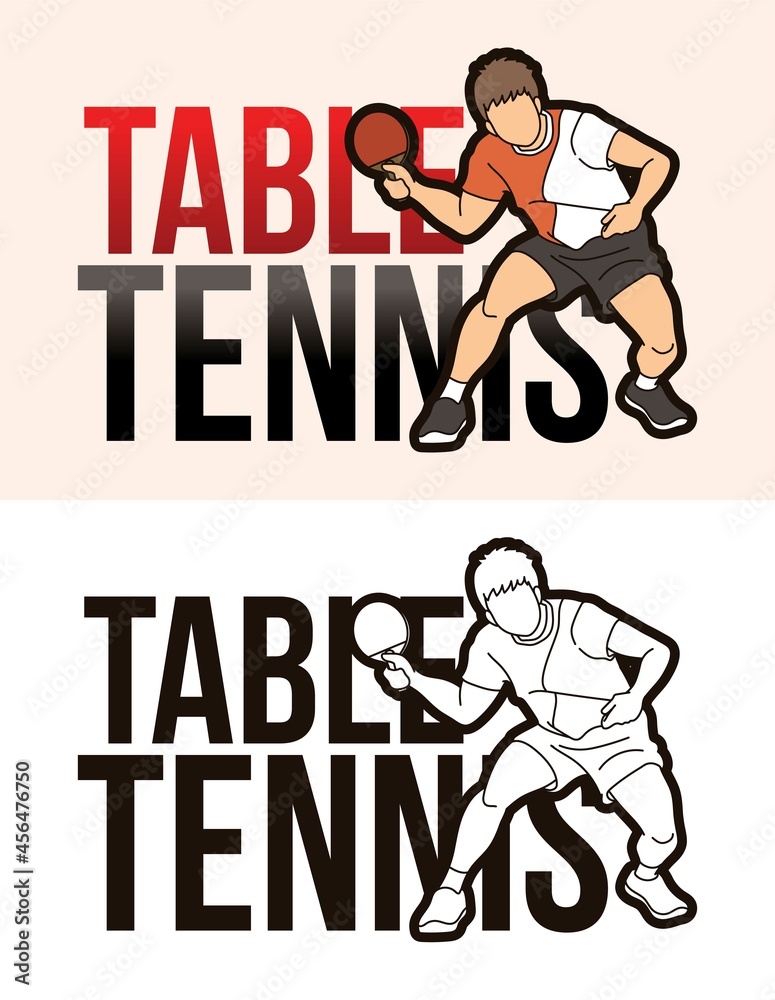 Ping Pong or Table Tennis Text with Sport Player Graphic Vector