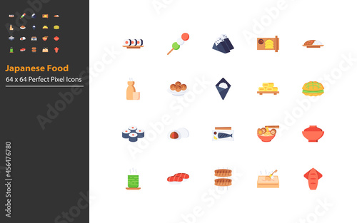 set of japanese food thin line icons, traditional asian food