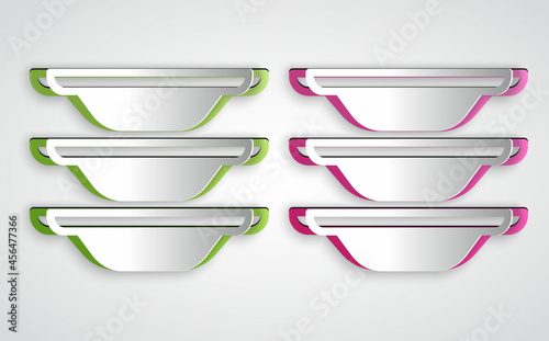 Paper cut Washing dishes icon isolated on grey background. Cleaning dishes icon. Dishwasher sign. Clean tableware sign. Paper art style. Vector