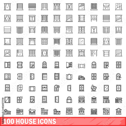 100 house icons set. Outline illustration of 100 house icons vector set isolated on white background