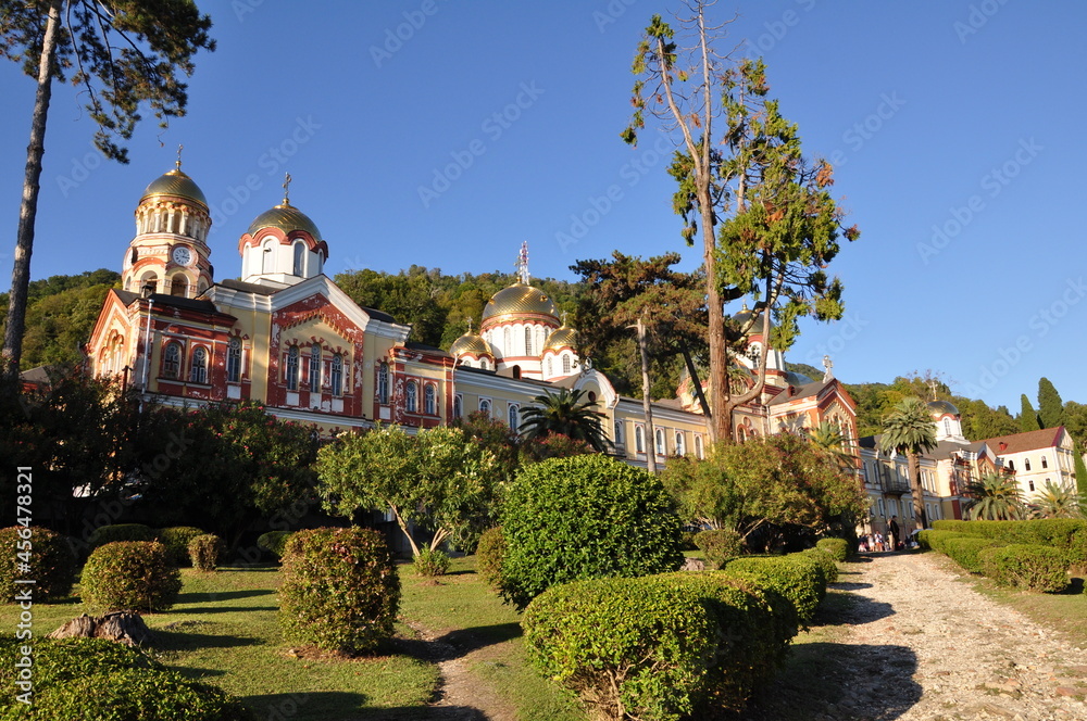 Naklejka premium New Athos Monastery on the mountain