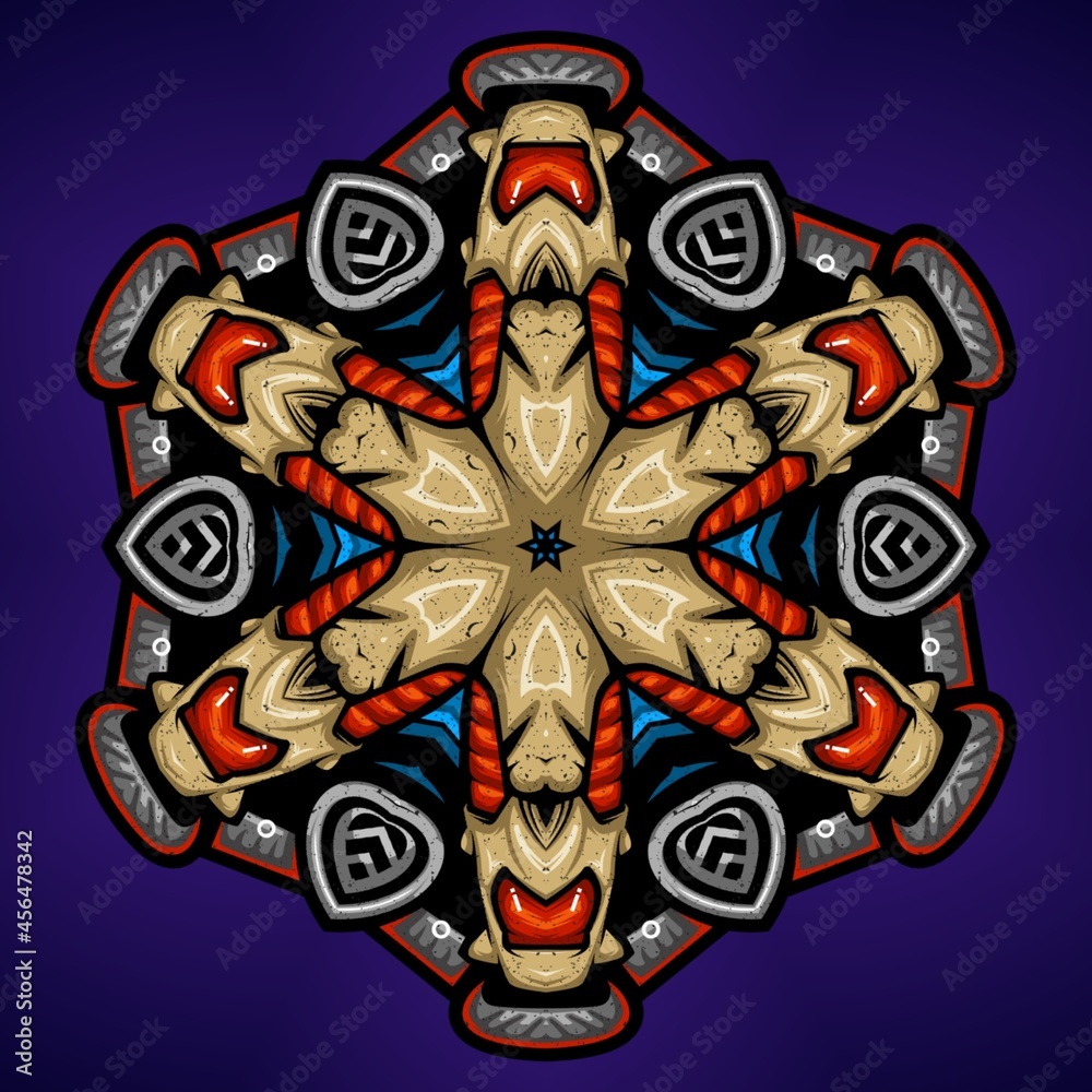 design pattern with geometric mandala style on black background 