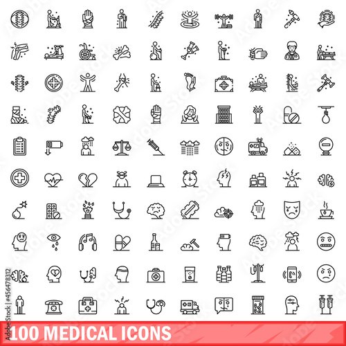 100 medical icons set. Outline illustration of 100 medical icons vector set isolated on white background