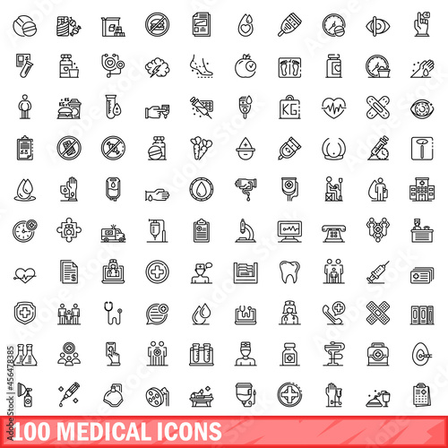 100 medical icons set. Outline illustration of 100 medical icons vector set isolated on white background