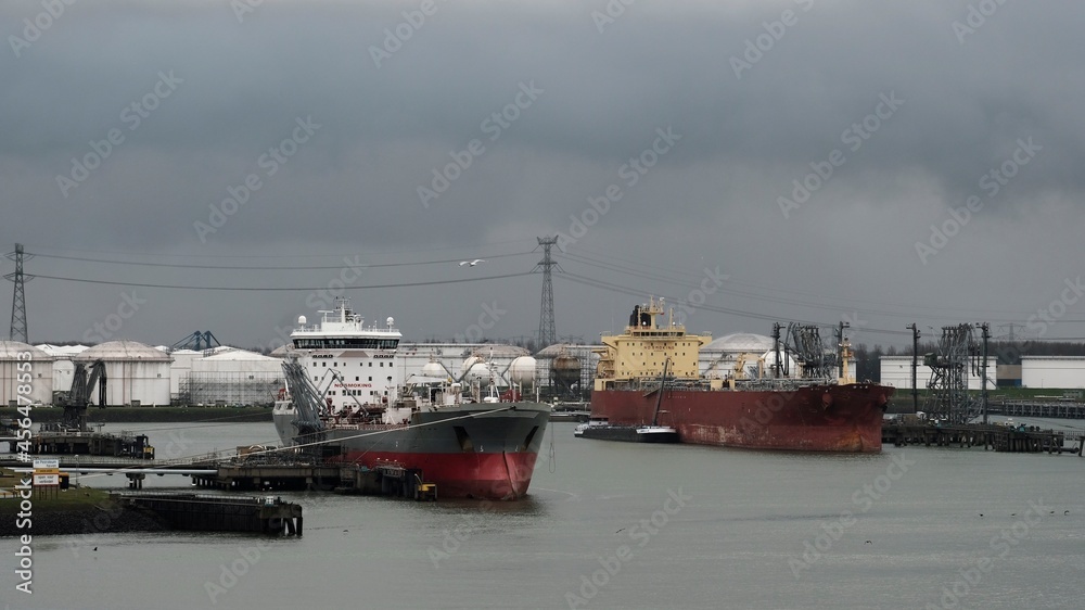Two oil tankers in the port of Rotterdam