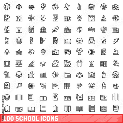 100 school icons set. Outline illustration of 100 school icons vector set isolated on white background
