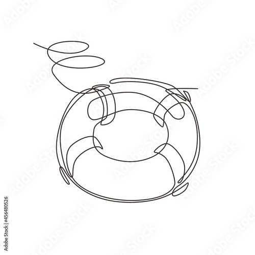 Single continuous line drawing lifebuoys, rescue belts, inflatable rubber ring with rope for help and safety of life drowning. Rescue ring for quick help. One line draw design vector illustration