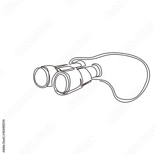 Single one line drawing binoculars optical instrument. Glass lenses for viewing distant objects, to make a prognosis, research future. Modern continuous line draw design graphic vector illustration