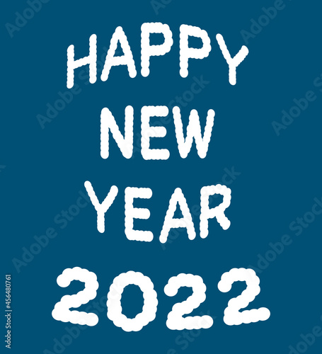 白色の少しもこもこしたHappy New Yearと2022の文字のベクター素材