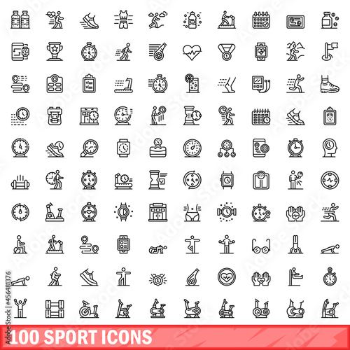 100 sport icons set. Outline illustration of 100 sport icons vector set isolated on white background