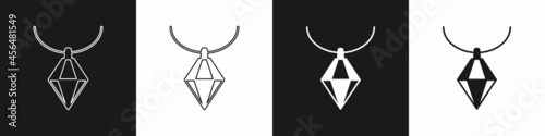 Set Pendant on necklace icon isolated on black and white background. Vector