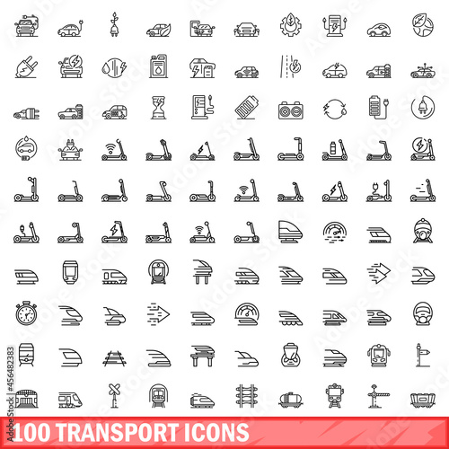 100 transport icons set. Outline illustration of 100 transport icons vector set isolated on white background