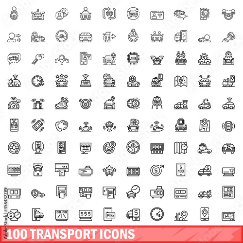 100 transport icons set. Outline illustration of 100 transport icons vector set isolated on white background