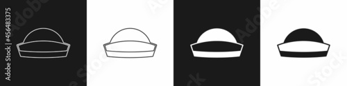 Set Sailor hat icon isolated on black and white background. Vector