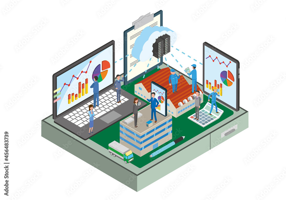 Obraz premium 会社内クラウドネットワークのイメージイラスト