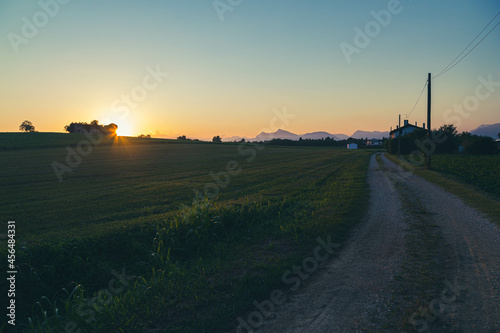 Colorful sunset in the fields of Friuli Venezia-Giulia