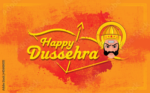 Happy Dussehra Festival Greeting Background Template With Raavan Face Illustration photo