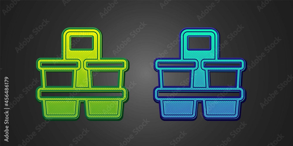 Green and blue Coffee cup to go icon isolated on black background. Vector