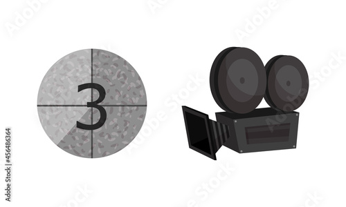 Cinema Elements with Camera and Time Countdown Vector Composition Set