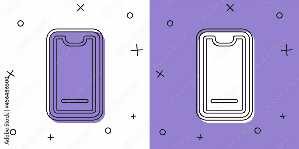 Set Food ordering on mobile icon isolated on white and purple background. Order by mobile phone. Restaurant food delivery concept. Vector Set Food ordering on mobile icon isolated on white and purple background. Order by mobile phone. Restaurant food delivery concept. Vector