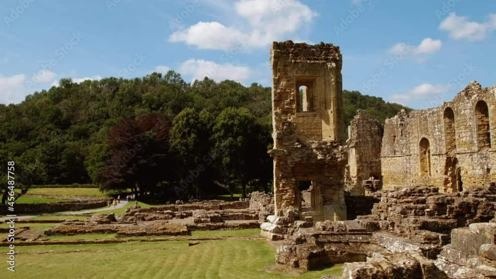 Cinematic view of the stunning Rievaulx Abbey in the North York Moors National Park, North Yorkshire, England, UK, dating back to 1132 Cinematic view of the stunning Rievaulx Abbey in the North York Moors National Park, North Yorkshire, England, UK, dating back to 1132