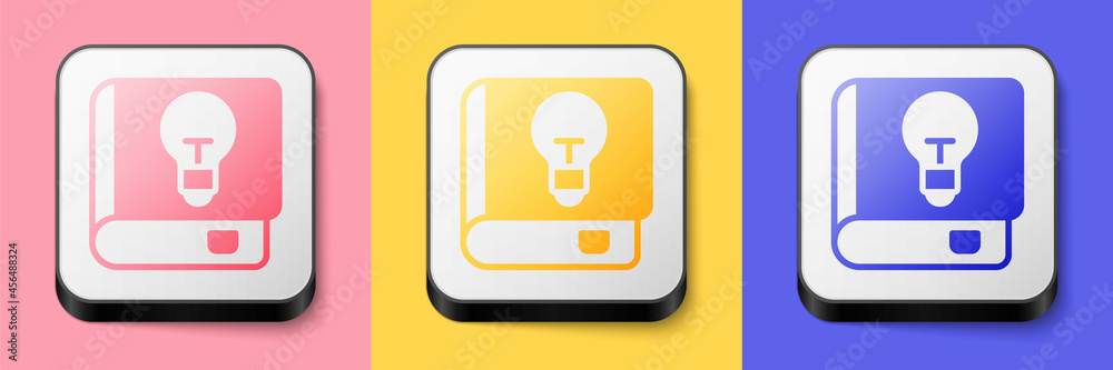 Isometric User manual icon isolated on pink, yellow and blue background. User guide book. Instruction sign. Read before use. Square button. Vector Isometric User manual icon isolated on pink, yellow and blue background. User guide book. Instruction sign. Read before use. Square button. Vector