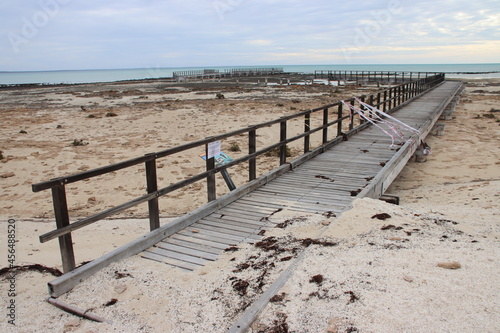 Cyclone damaged boardwalk  Hamelin Pool  Western Australia.
