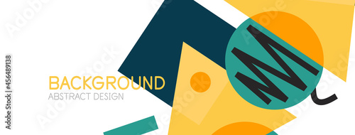 Abstract background. Blocks, lines, triangles, circles composition. Techno or business concept for wallpaper, banner, background, landing page