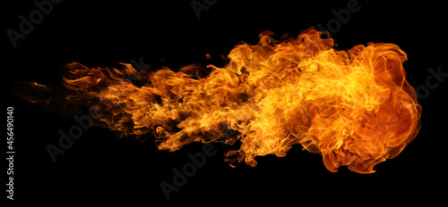 Fire and burning flame torch isolated on black background for graphic design