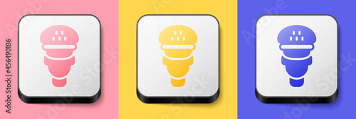 Isometric Taxi driver icon isolated on pink, yellow and blue background. Square button. Vector