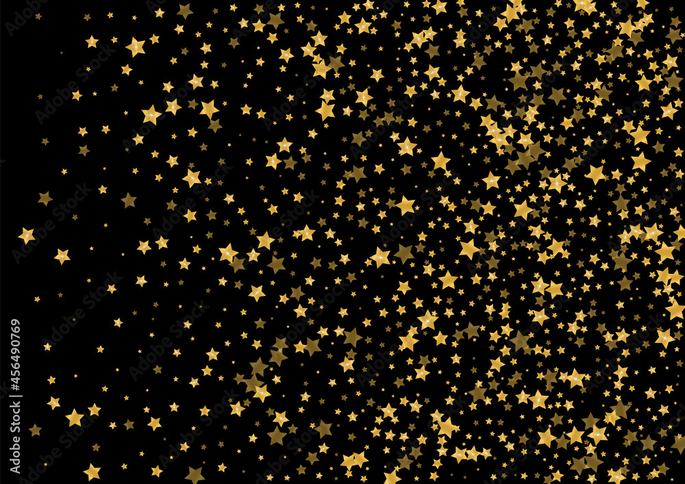Yellow Festive Spark Pattern. Group Confetti Background. Golden Glitter Dark Illustration. Bright Star Design. Gold Shiny Texture