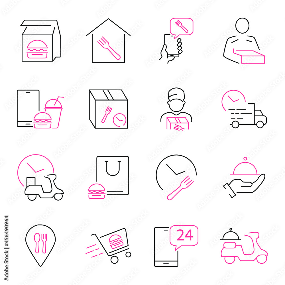 Food Delivery icons set. Food Delivery pack symbol vector elements for infographic web Food Delivery icons set. Food Delivery pack symbol vector elements for infographic web