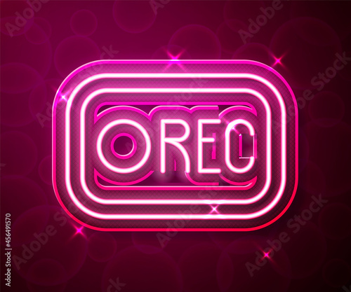 Glowing neon line Record button icon isolated on red background. Rec button. Vector