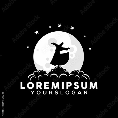 Sufi dancer logo design illustration on the moon silhouette