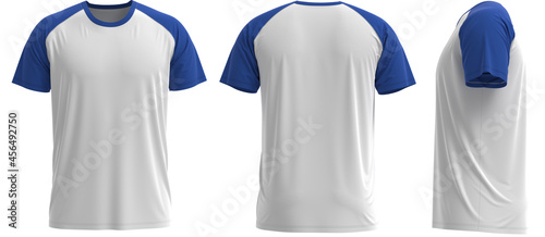  Raglan Short sleeve T-shirt  [ Blue + White] photo
