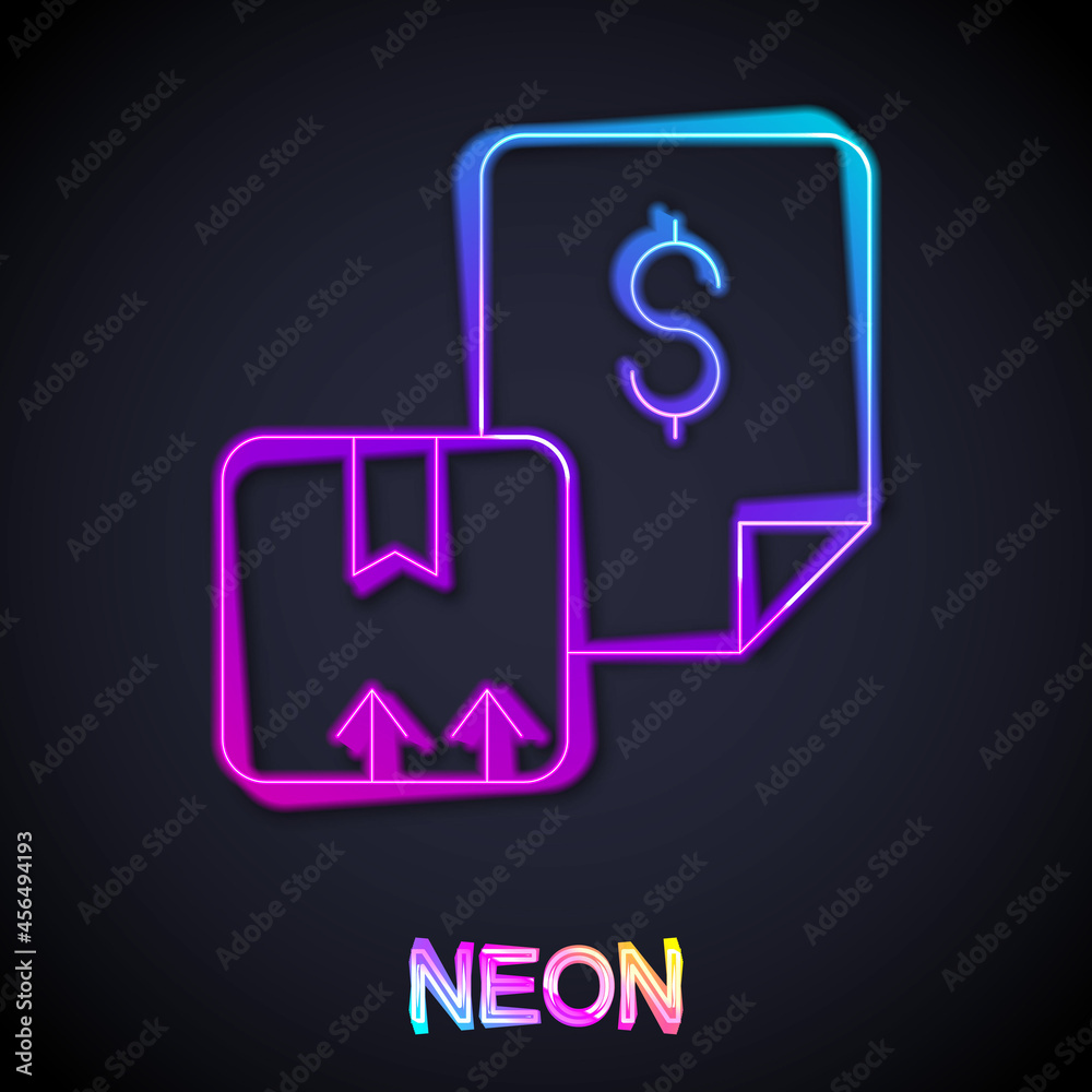 Glowing neon line Waybill icon isolated on black background. Vector Glowing neon line Waybill icon isolated on black background. Vector