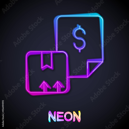 Glowing neon line Waybill icon isolated on black background. Vector