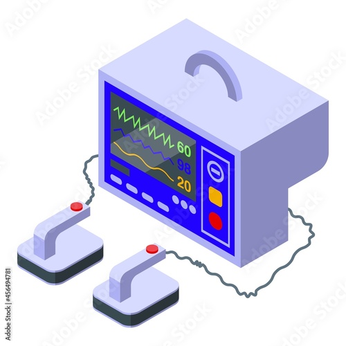 Defibrillator help icon isometric vector. Heart aed. Cpr cardioverter