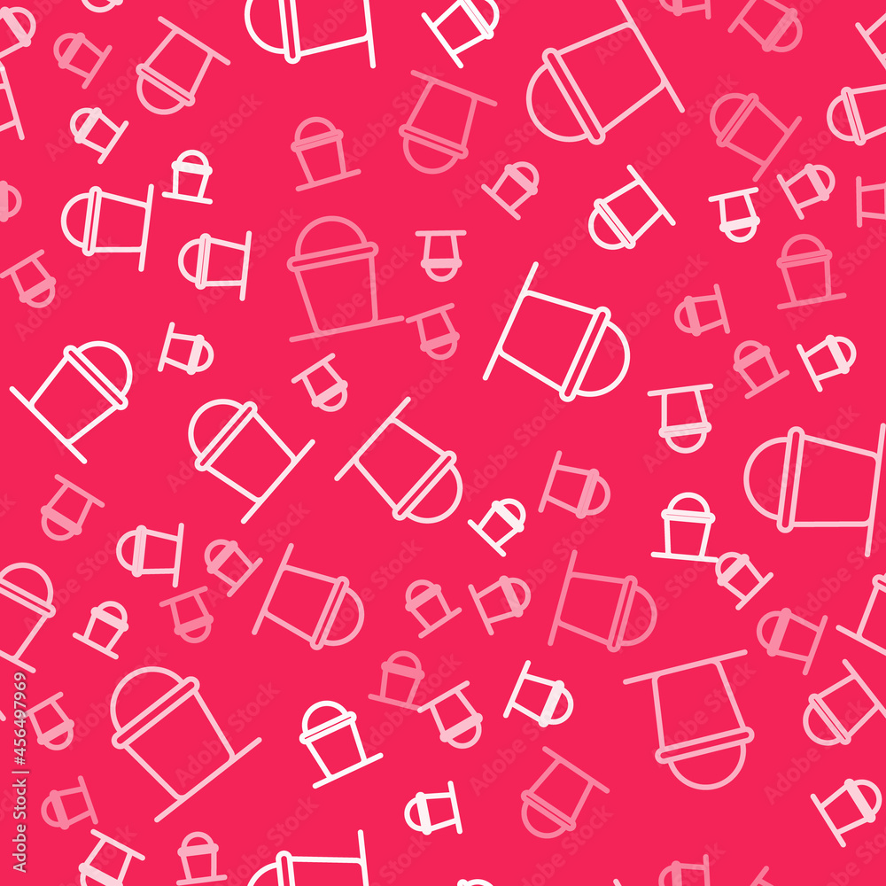White line Bucket icon isolated seamless pattern on red background. Vector White line Bucket icon isolated seamless pattern on red background. Vector